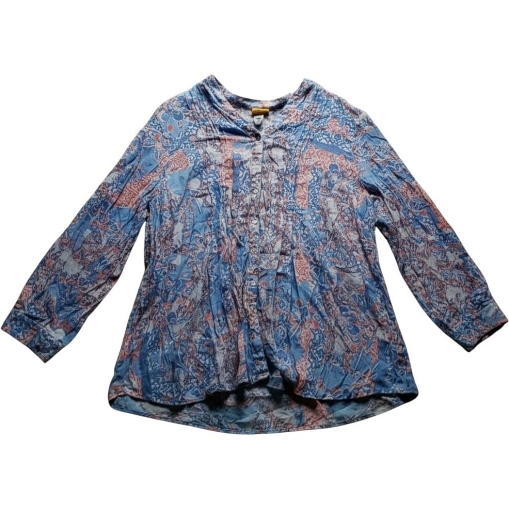 Ruby Rd. Blouse Womens Plus 2X Multicolor Henley Long Sleeve Floral Tunic Top